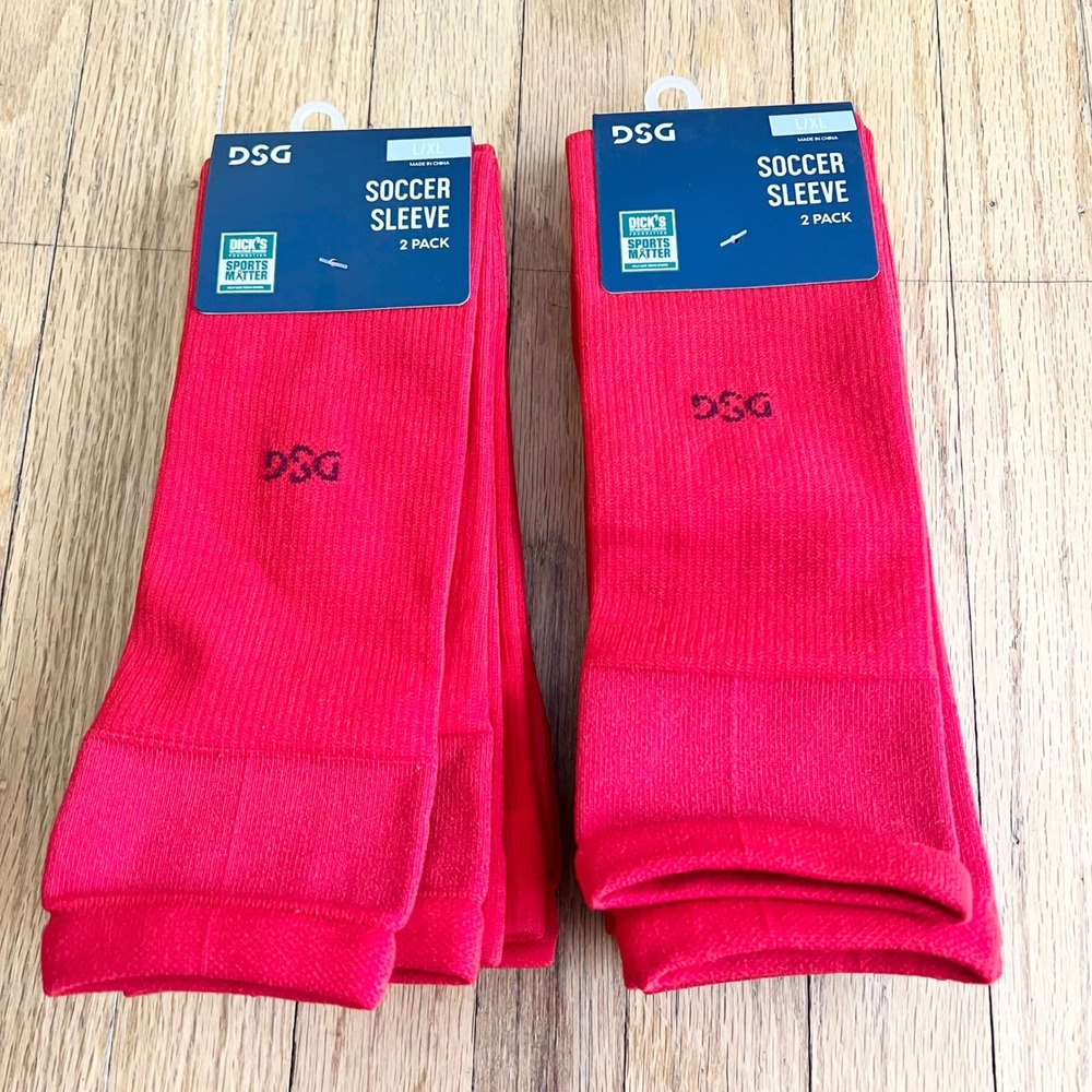 DSG Soccer Sleeve 2 Pack Unisex Size L/XL Red Athletic Shin Guard Covers New